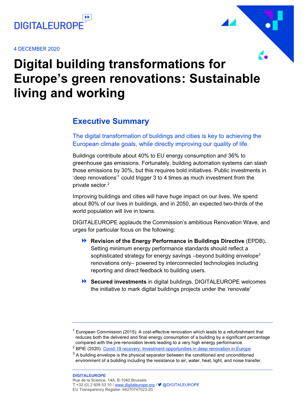 Digital Building Transformations for Europe's Green