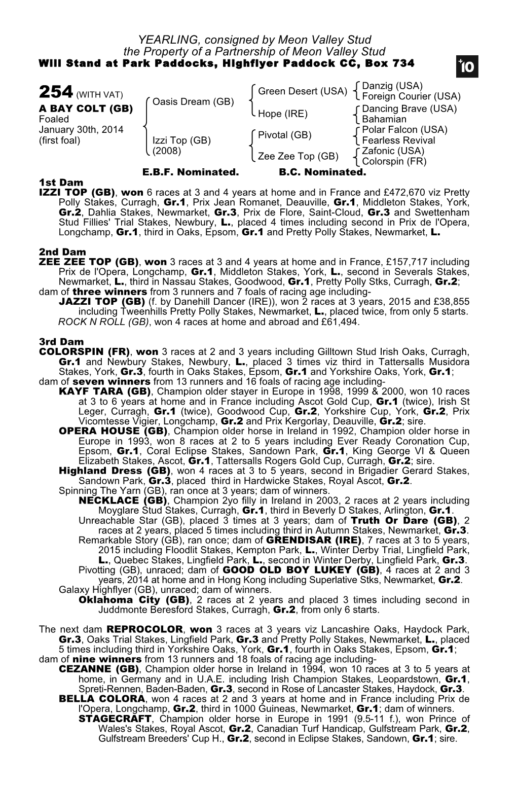 YEARLING, Consigned by Meon Valley Stud the Property of a Partnership of Meon Valley Stud Will Stand at Park Paddocks, Highflyer Paddock CC, Box 734