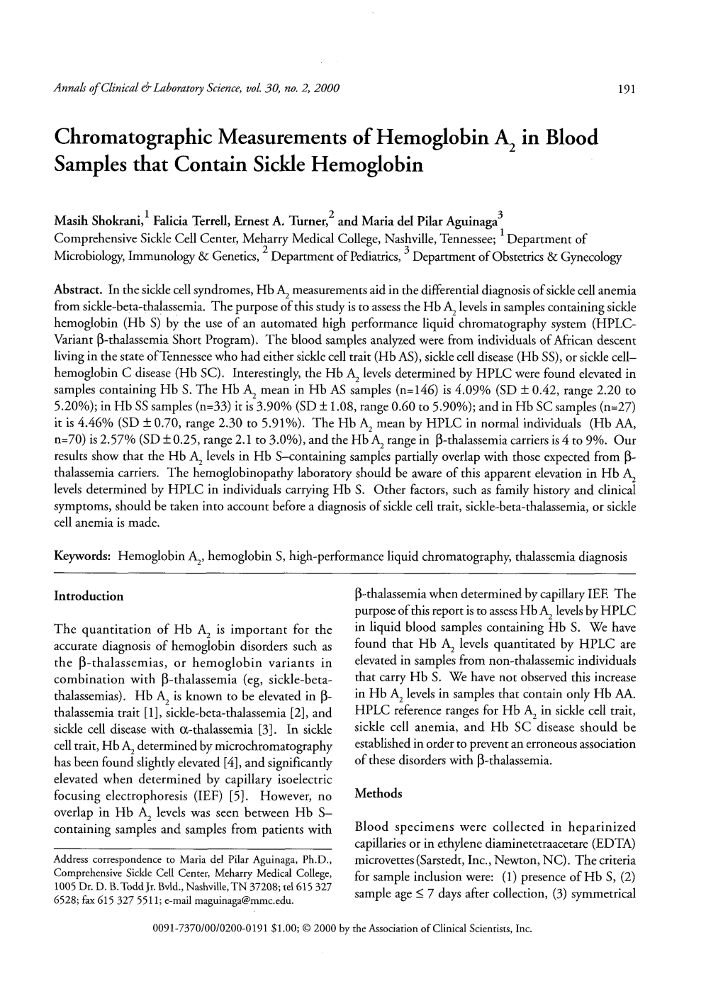 Chromatographic Measurements of Hemoglobin A2 in Blood Samples That Contain Sickle Hemoglobin