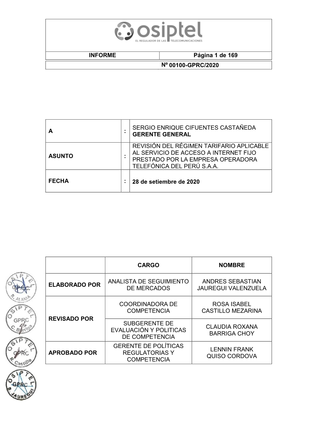 Informe N° 100-GPRC/2020