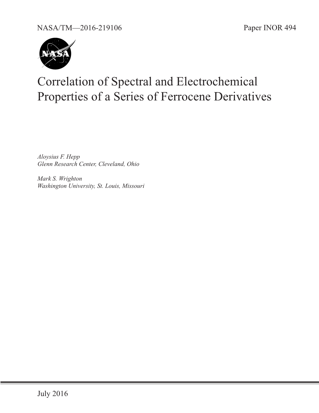 Correlation of Spectral and Electrochemical Properties of a Series of Ferrocene Derivatives