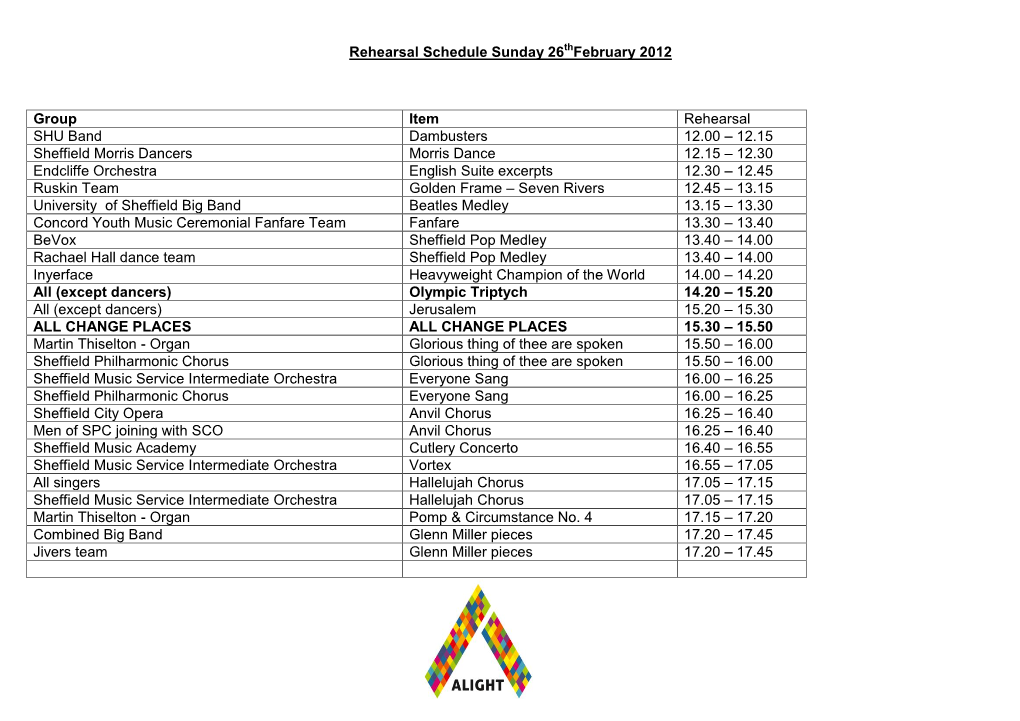 Rehearsal Schedule 22Nd March