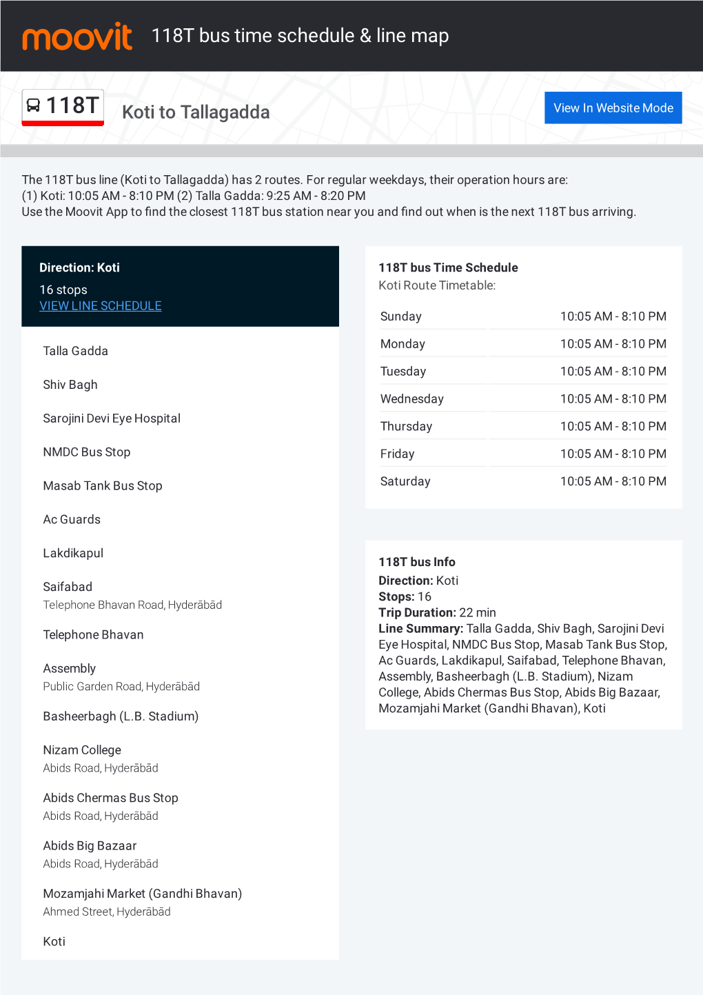 118T Bus Time Schedule & Line Route