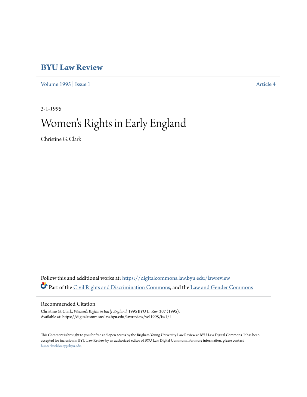 Women's Rights in Early England Christine G