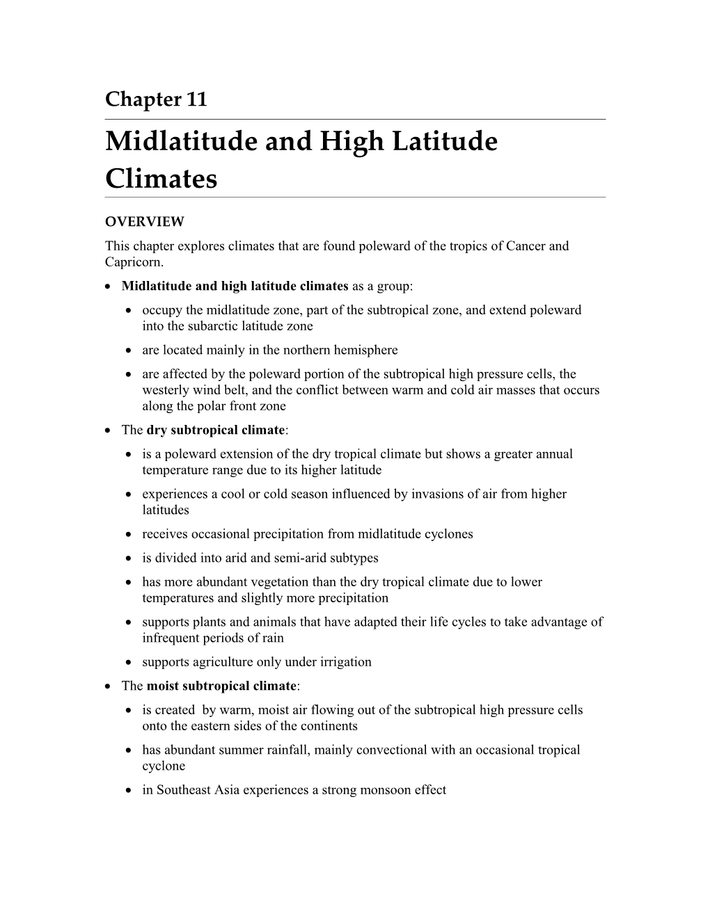 Midlatitude and High Latitude Climates