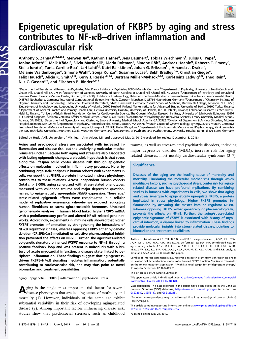 Epigenetic Upregulation of FKBP5 by Aging and Stress Contributes to NF-Κb–Driven Inflammation and Cardiovascular Risk