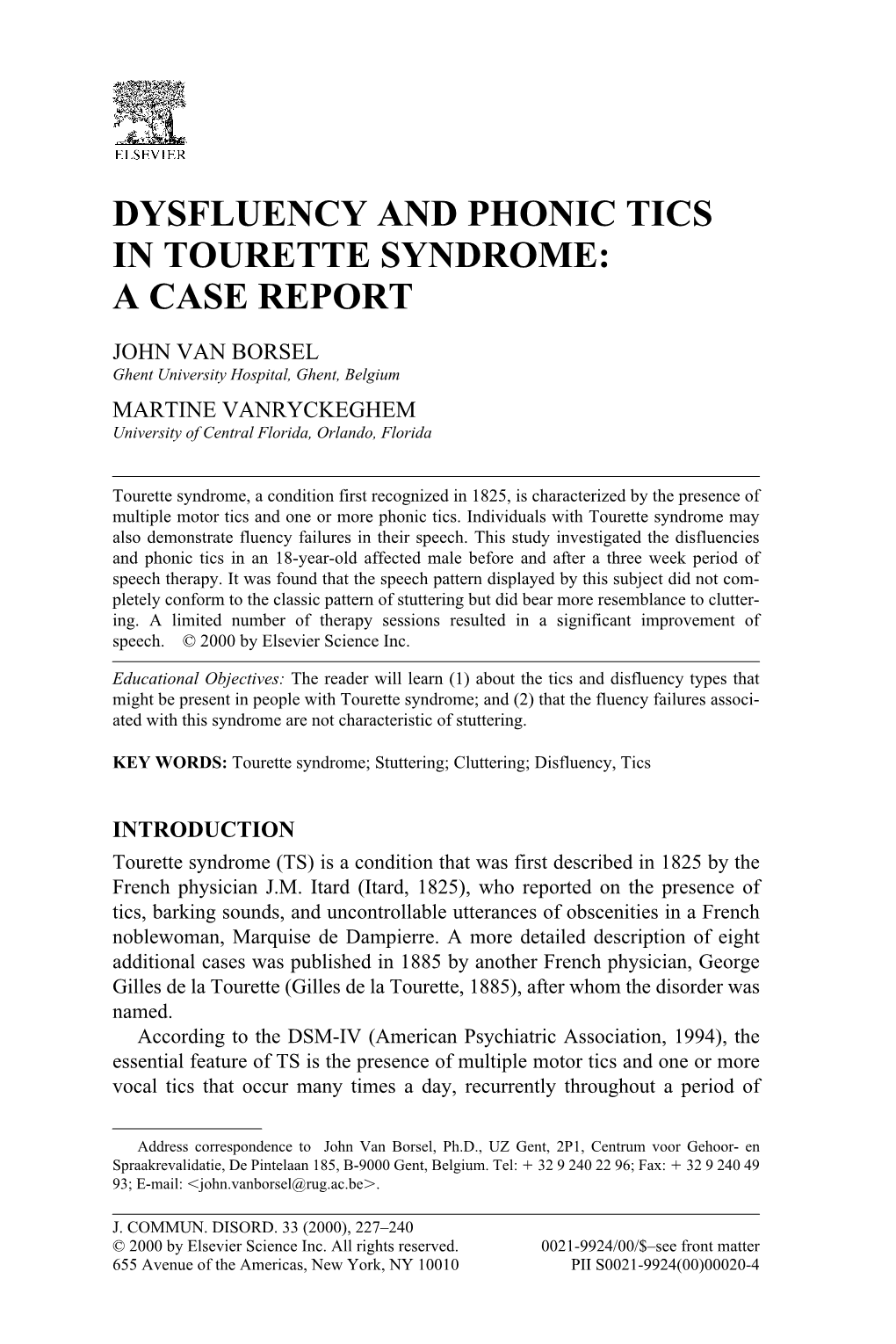 Dysfluency and Phonic Tics in Tourette Syndrome: a Case Report