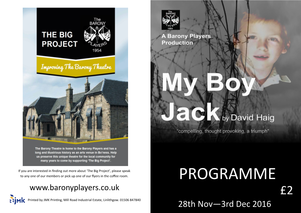 PROGRAMME £2 Printed by JMK Printing, Mill Road Industrial Estate, Linlithgow