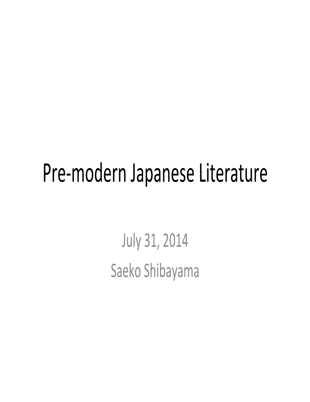 Pre-Modern Japanese Literature