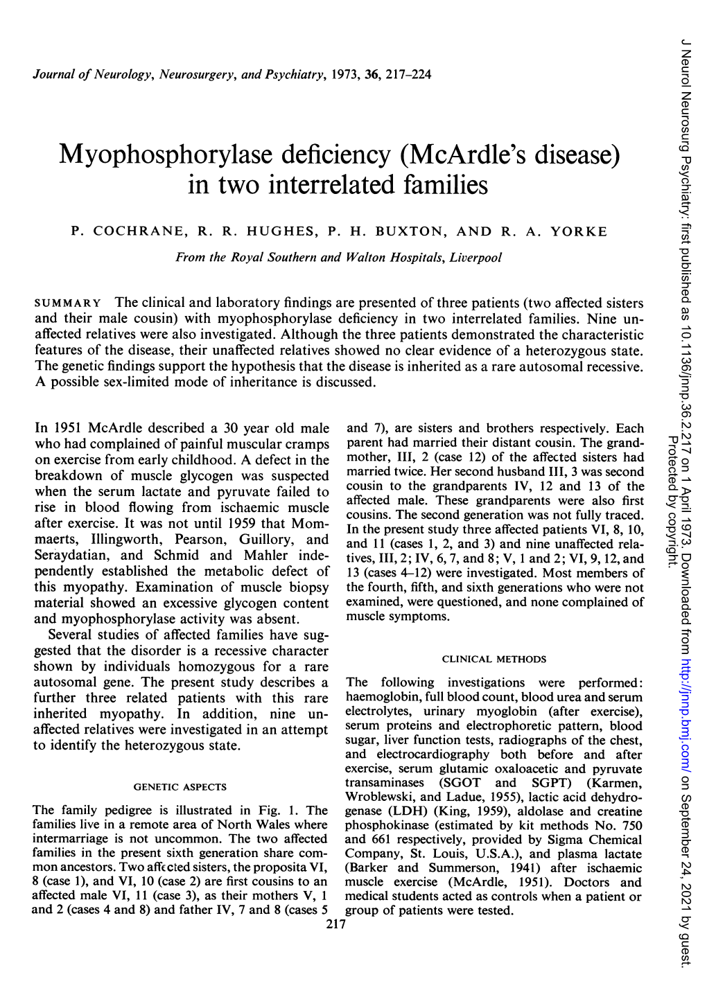 Mcardle's Disease) in Two Interrelated Families