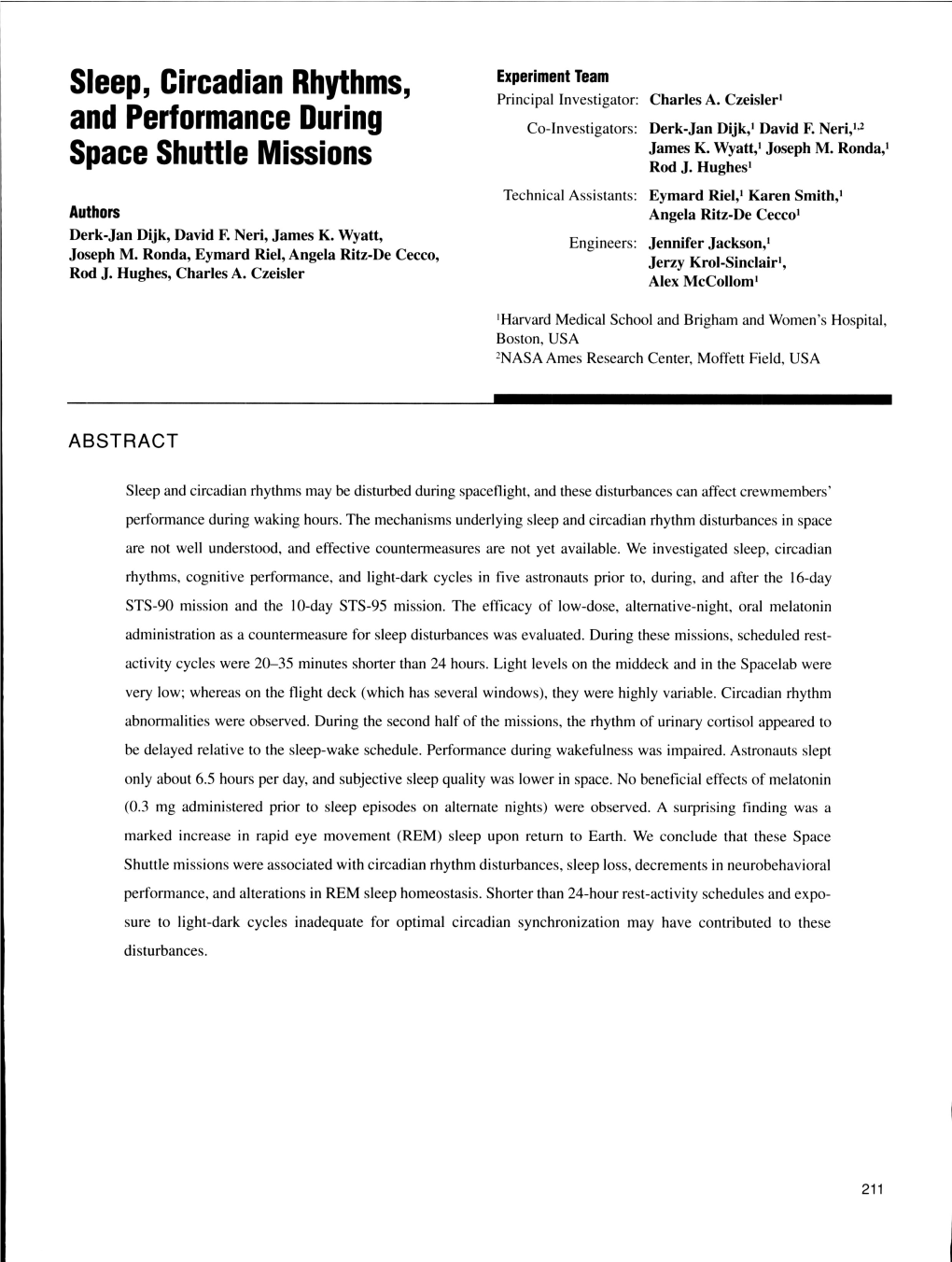 Sleep, Circadian Rhythms, and Performance During Space Shuttle Missions 213 Time of Day (CDT) 19 23 3 7 11 15 19