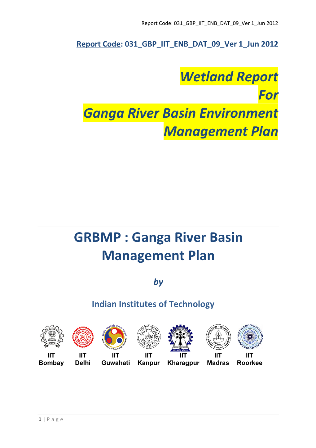 Wetland Report for Ganga River Basin Environment Management Plan