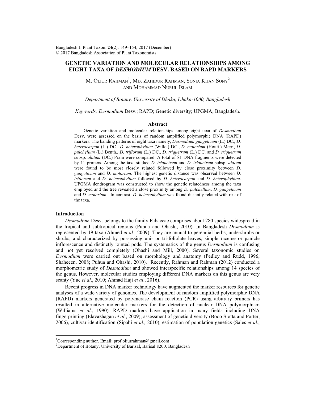 Genetic Variation and Molecular Relationships Among Eight Taxa of Desmodium Desv