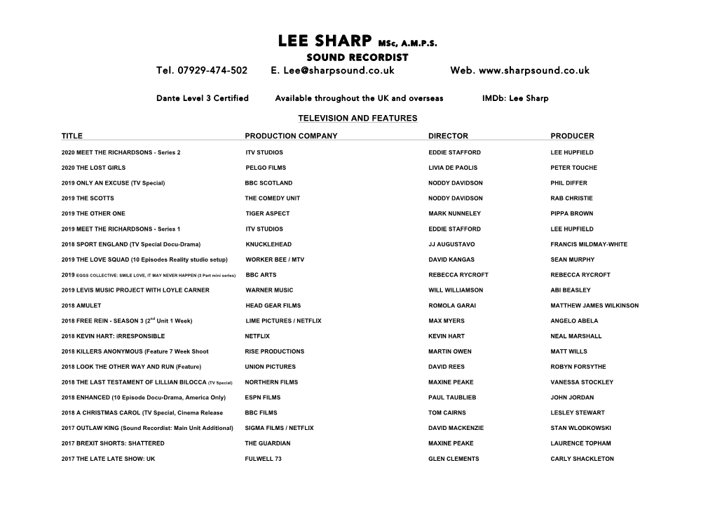Lee Sharp PSM 2020