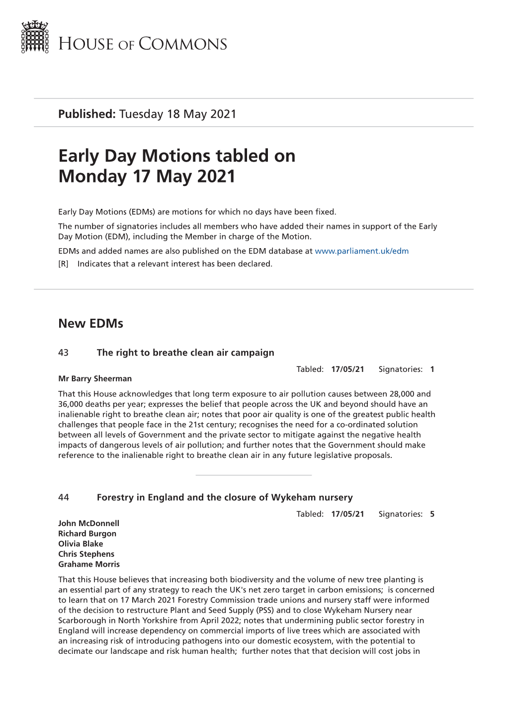 View Early Day Motions PDF File 0.06 MB