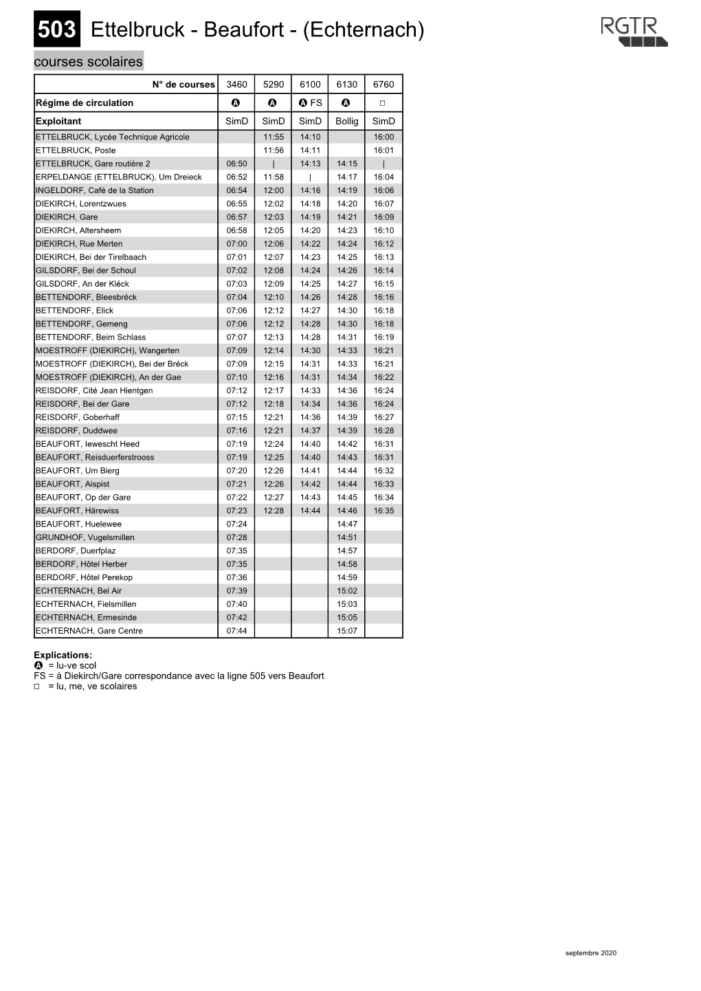 Ettelbruck - Beaufort - (Echternach) Courses Scolaires