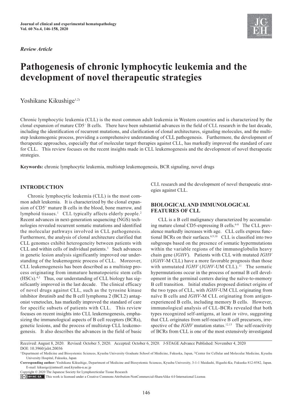 Pathogenesis of Chronic Lymphocytic Leukemia and the Development of Novel Therapeutic Strategies