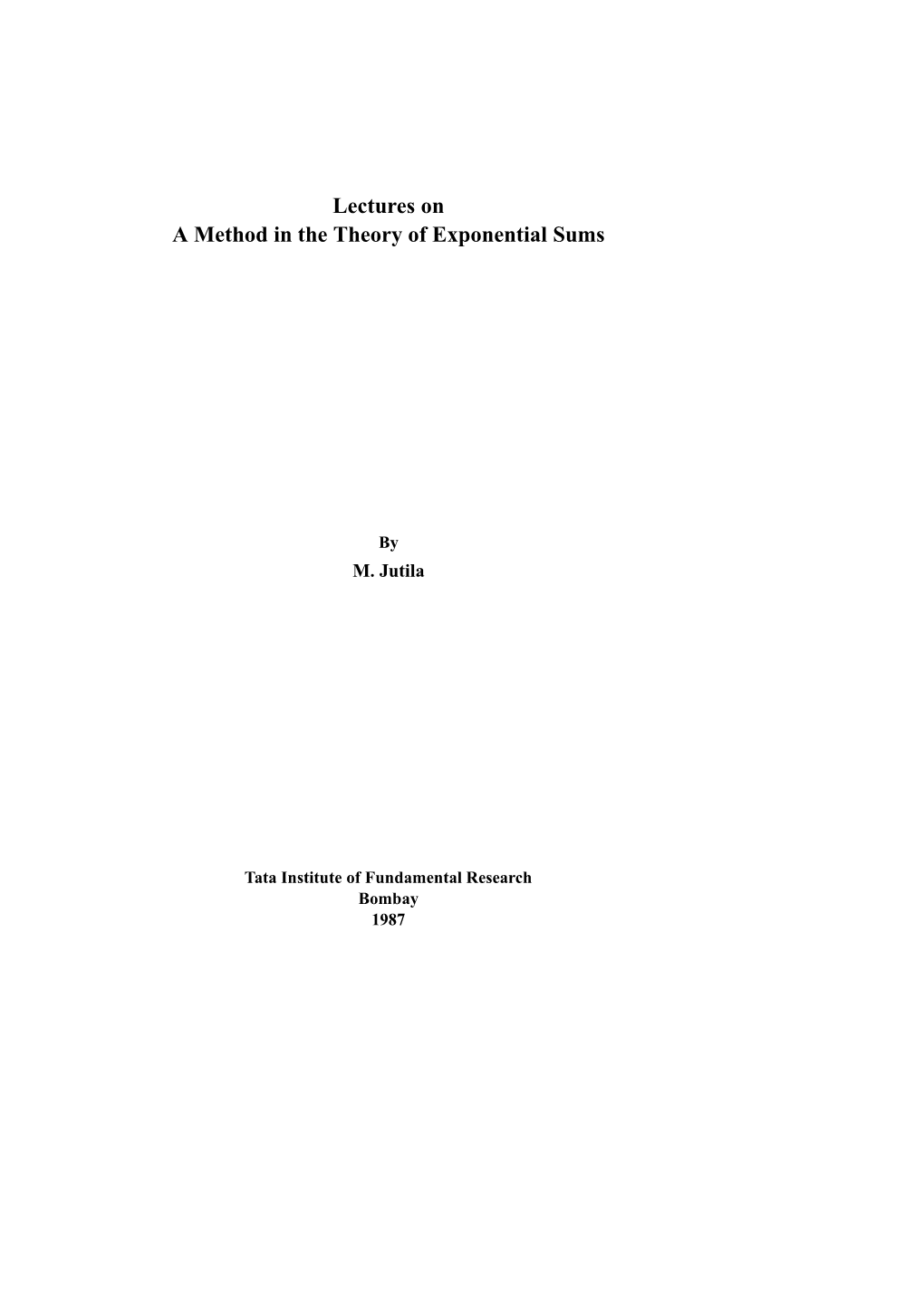 On a Method in the Theory of Exponential Sums