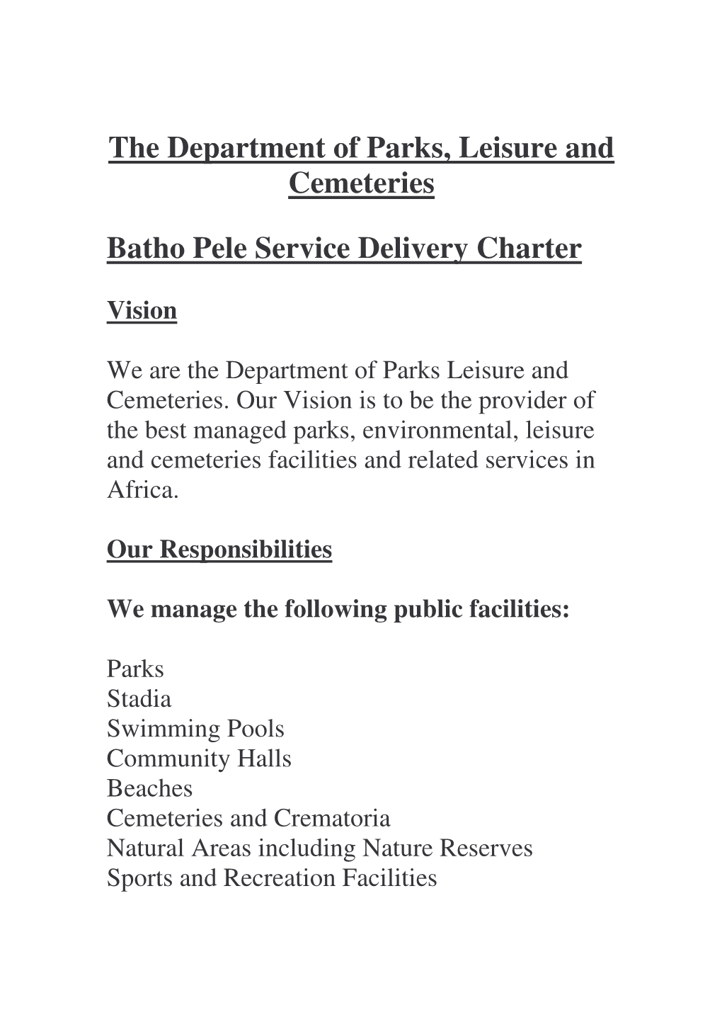 Service Delivery Charter