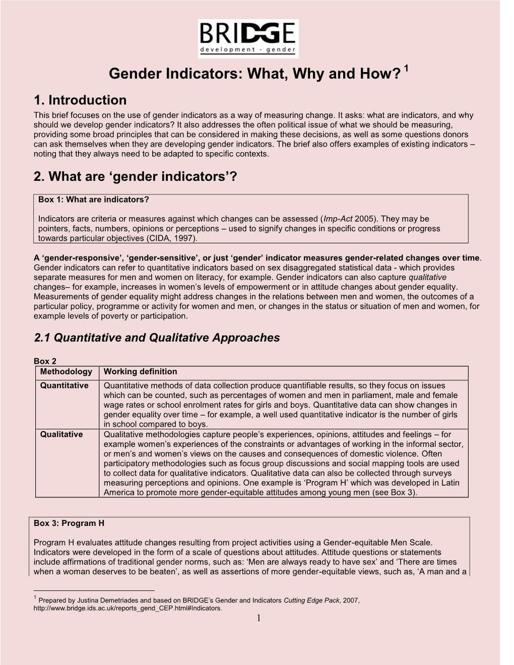 Indicators for Gender Equality and Women's Empowerment