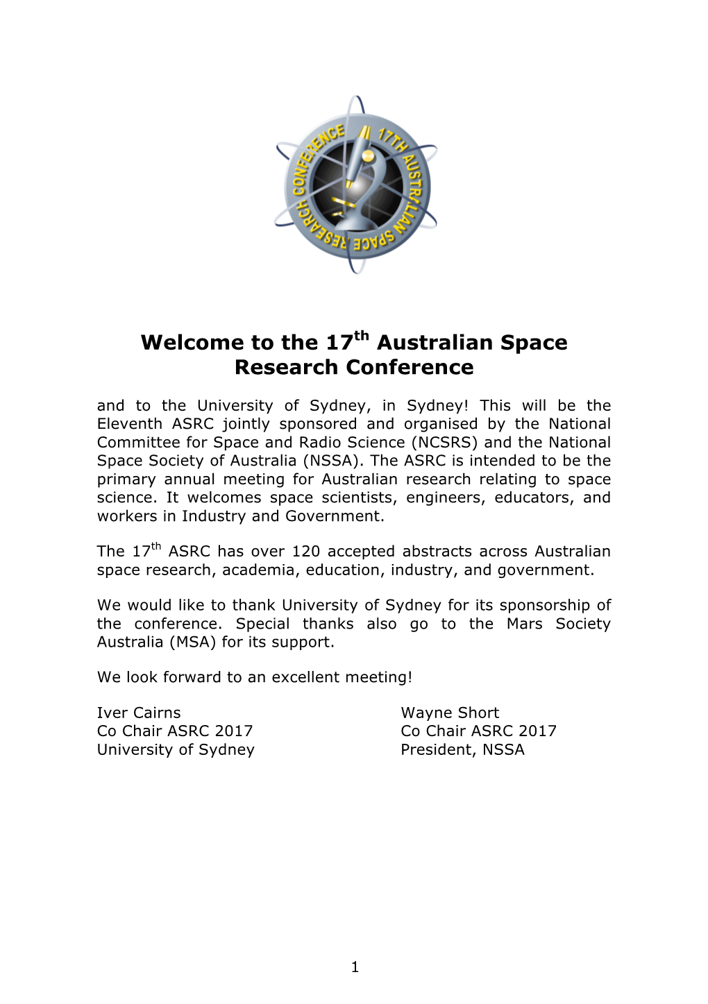 The 17Th Australian Space Research Conference