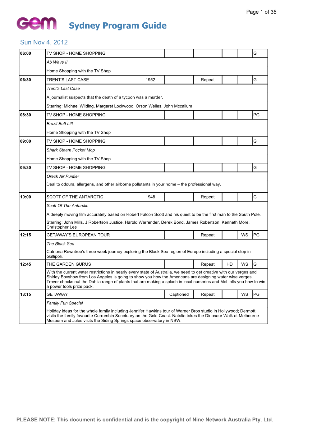 Sydney Program Guide