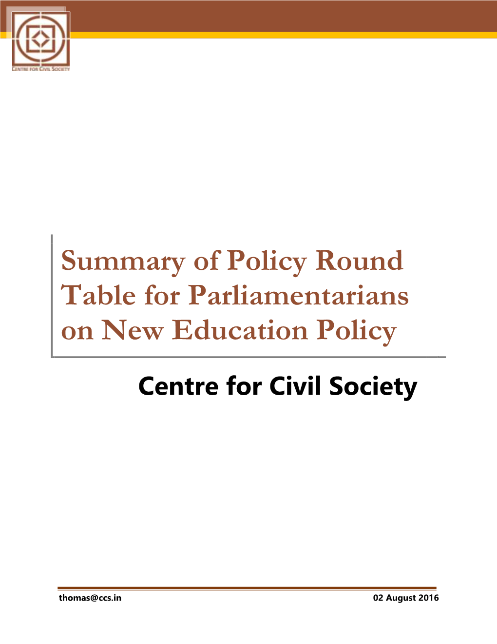 Summary of Policy Round Table for Parliamentarians on New Education Policy