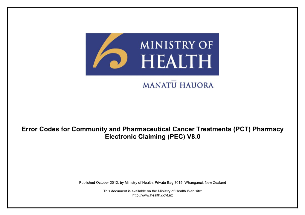 Error Codes for Community and Pharmaceutical Cancer Treatments (PCT) Pharmacy Electronic