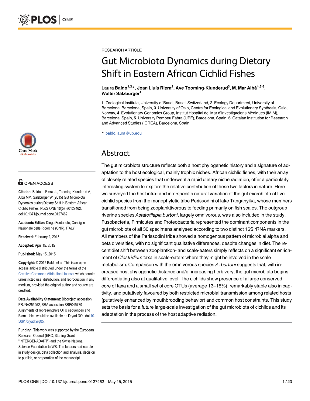 Gut Microbiota Dynamics During Dietary Shift in Eastern African Cichlid Fishes