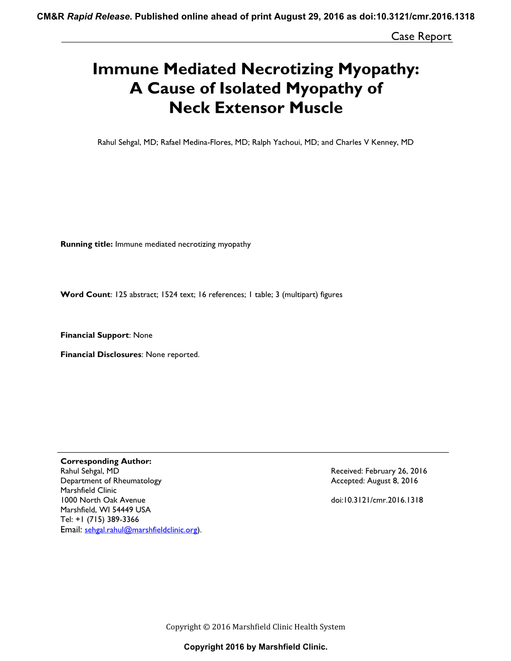 Immune Mediated Necrotizing Myopathy: a Cause of Isolated Myopathy of Neck Extensor Muscle