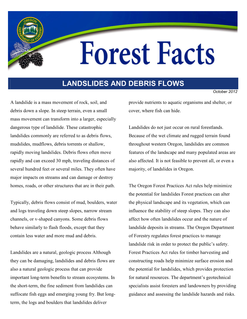 LANDSLIDES and DEBRIS FLOWS October 2012