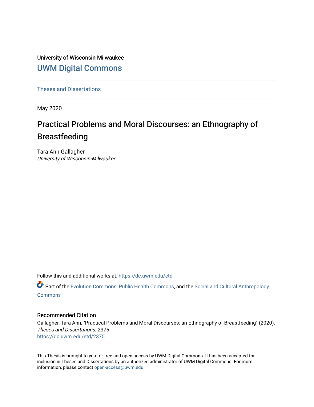 Practical Problems and Moral Discourses: an Ethnography of Breastfeeding