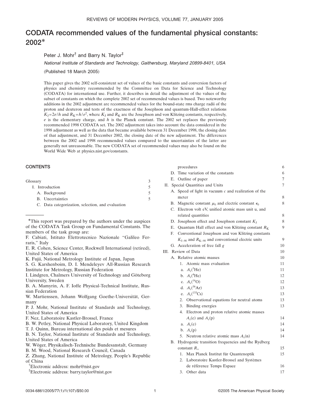 CODATA Recommended Values of the Fundamental Physical Constants: 2002*