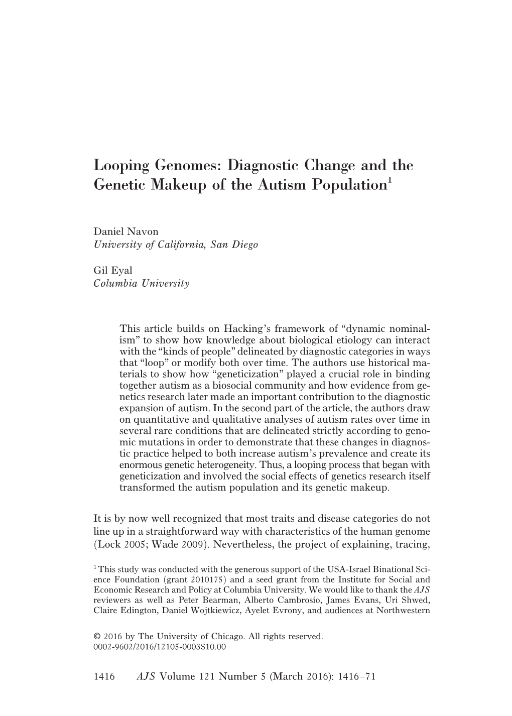 Looping Genomes: Diagnostic Change and the Genetic Makeup of the Autism Population1