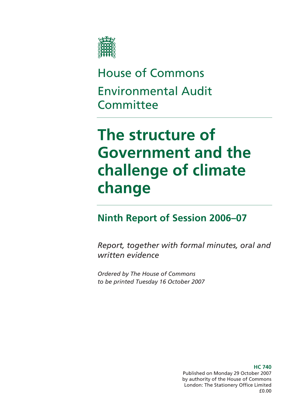 The Structure of Government and the Challenge of Climate Change