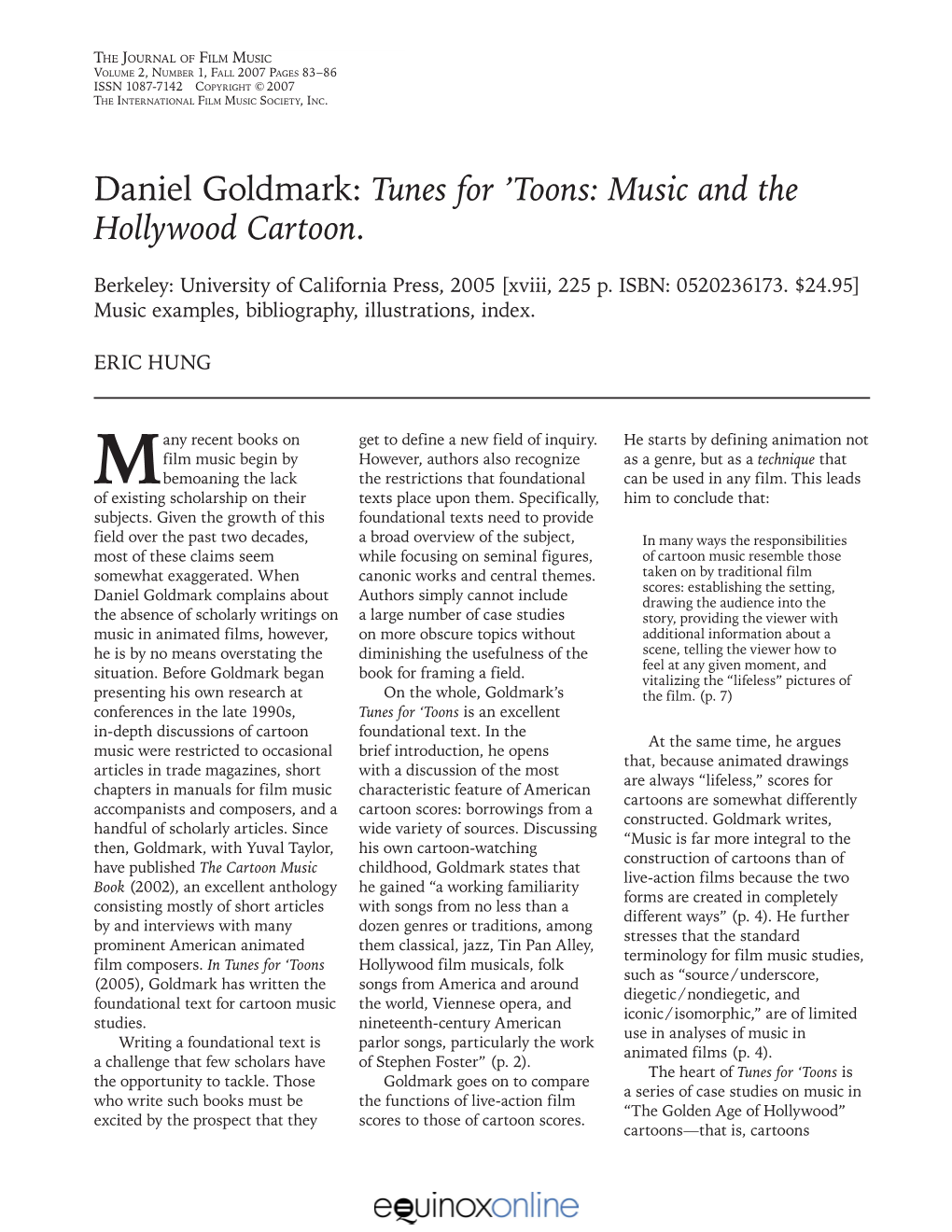 Daniel Goldmark: Tunes for ’Toons: Music and the Hollywood Cartoon