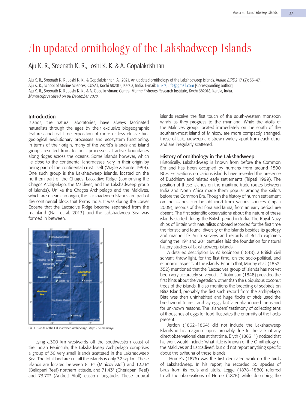 An Updated Ornithology of the Lakshadweep Islands