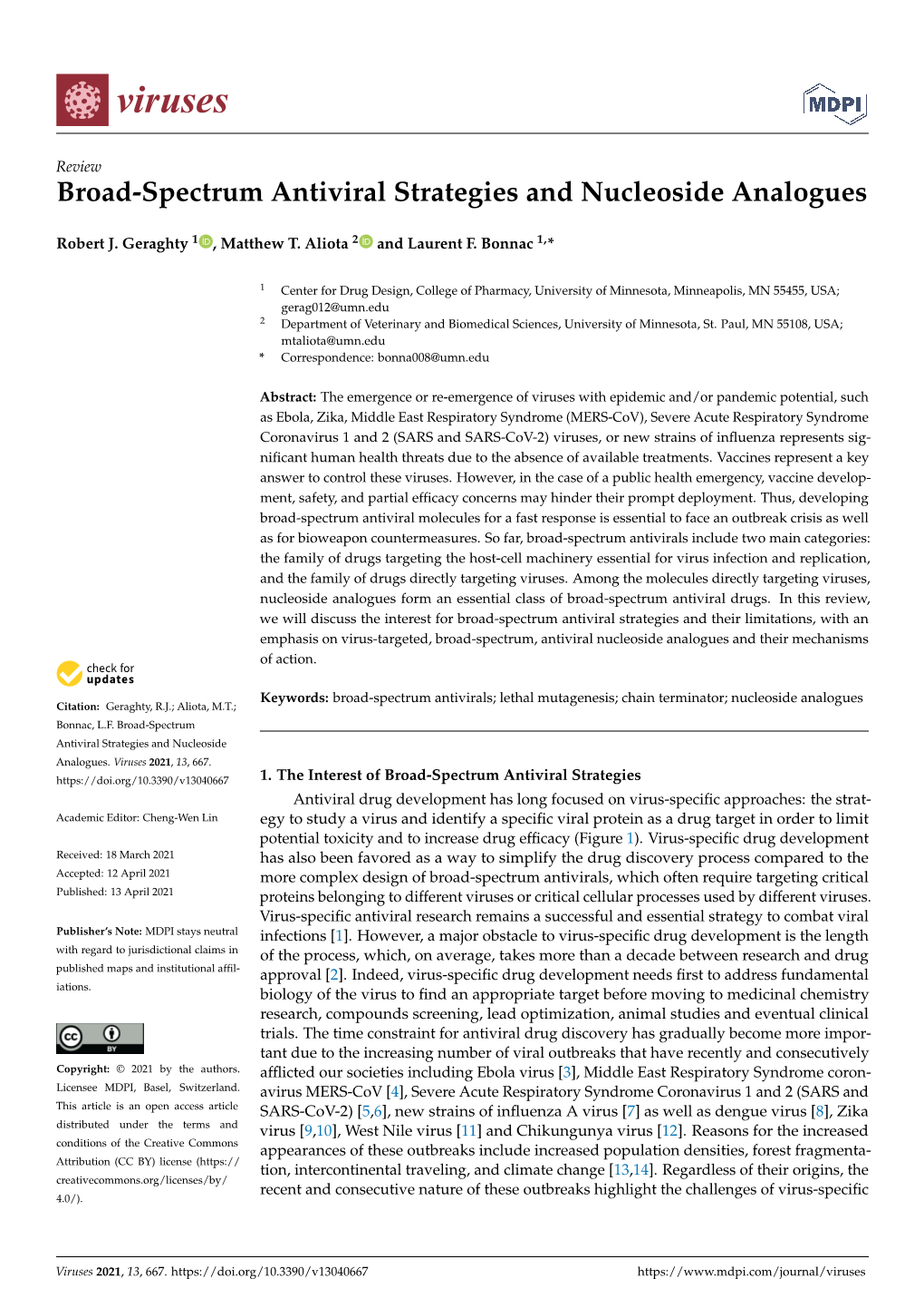 Broad-Spectrum Antiviral Strategies and Nucleoside Analogues