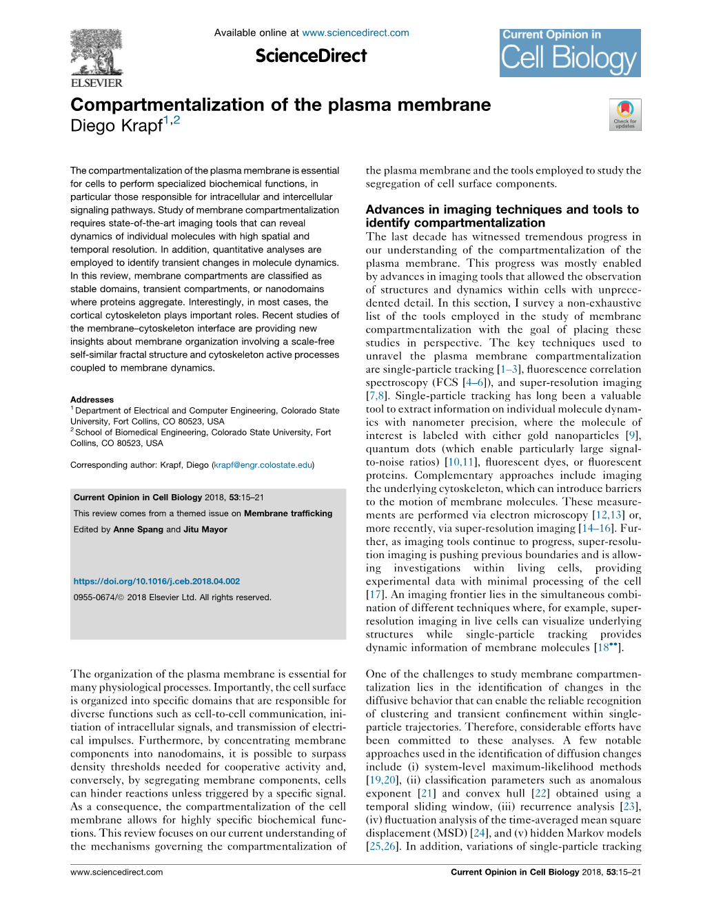 Compartmentalization of the Plasma Membrane 1,2