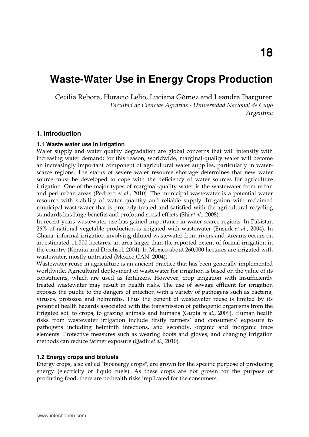 Waste-Water Use in Energy Crops Production
