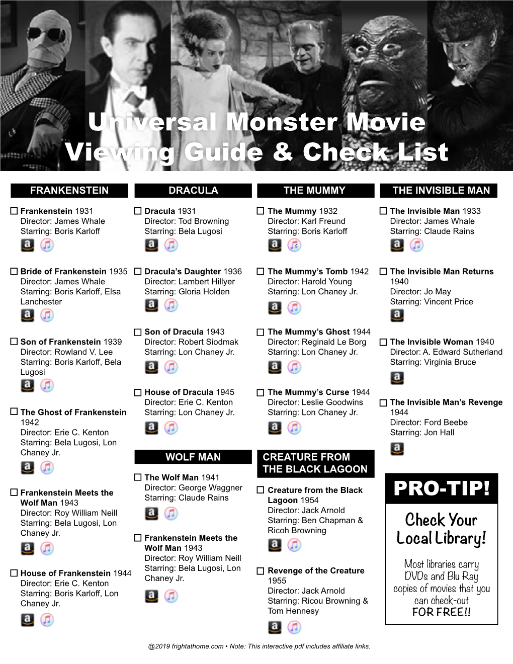 Universal Monster Movie Viewing Guide & Check List