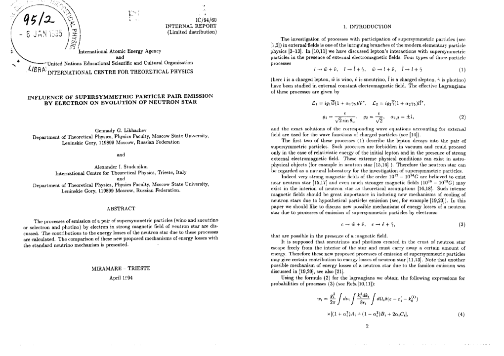 Influence of Supersymmetric Particle Pair Emission by Electron on Evolution of Neutron Star £1 =