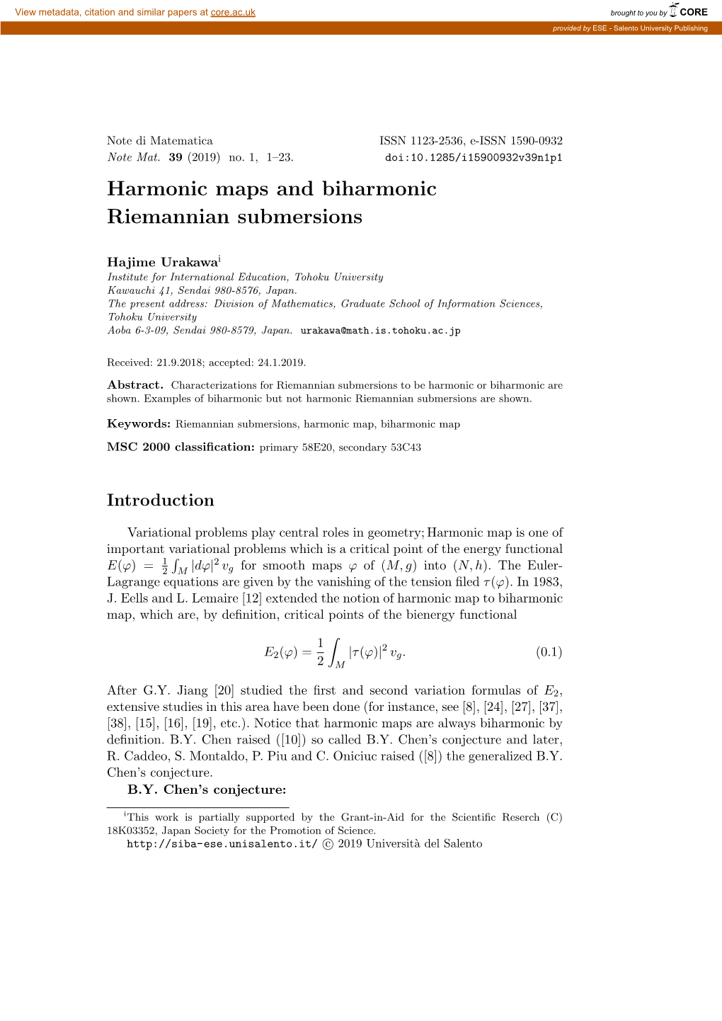 Harmonic Maps and Biharmonic Riemannian Submersions