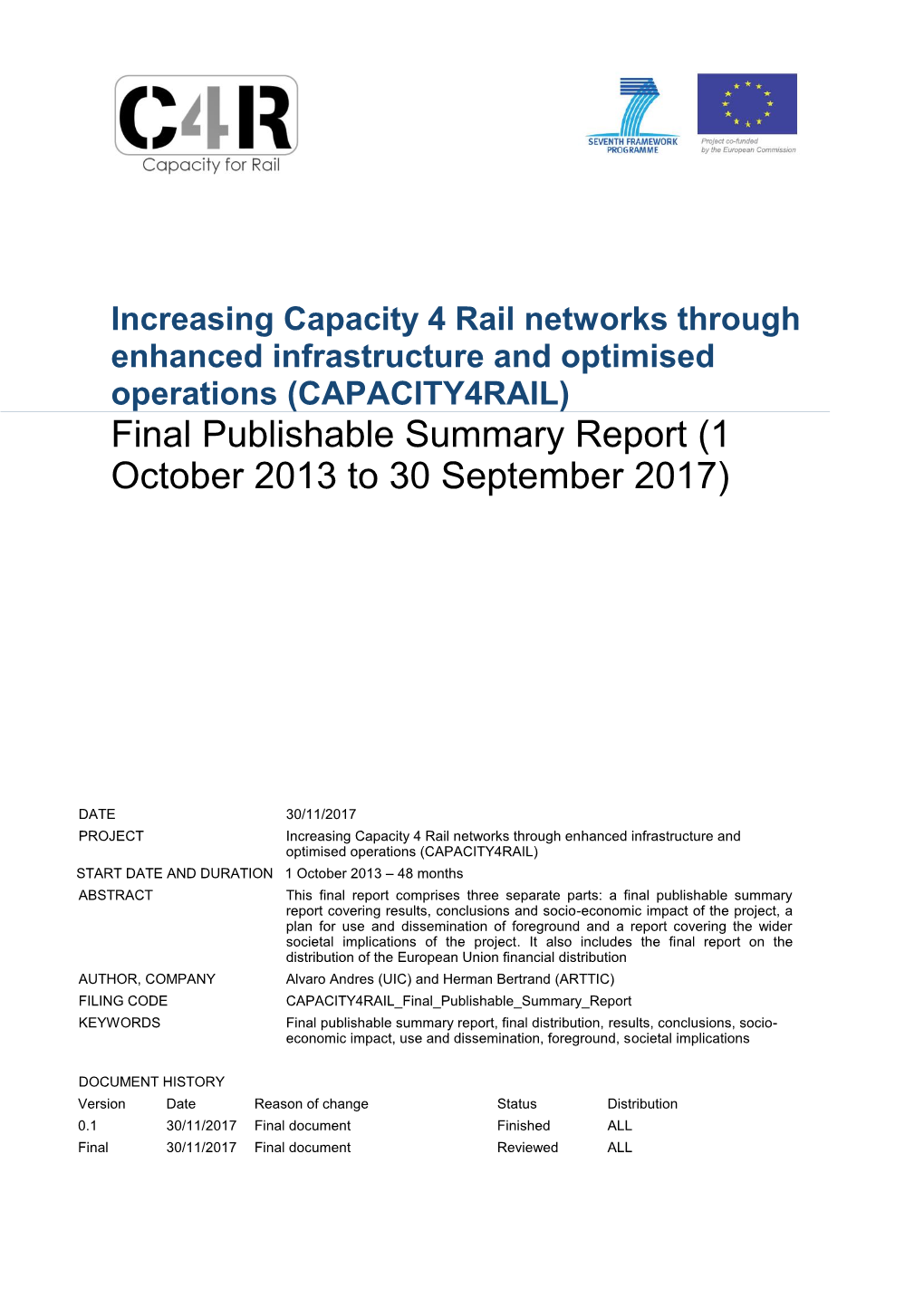 Final Publishable Summary Report (1 October 2013 to 30 September 2017)