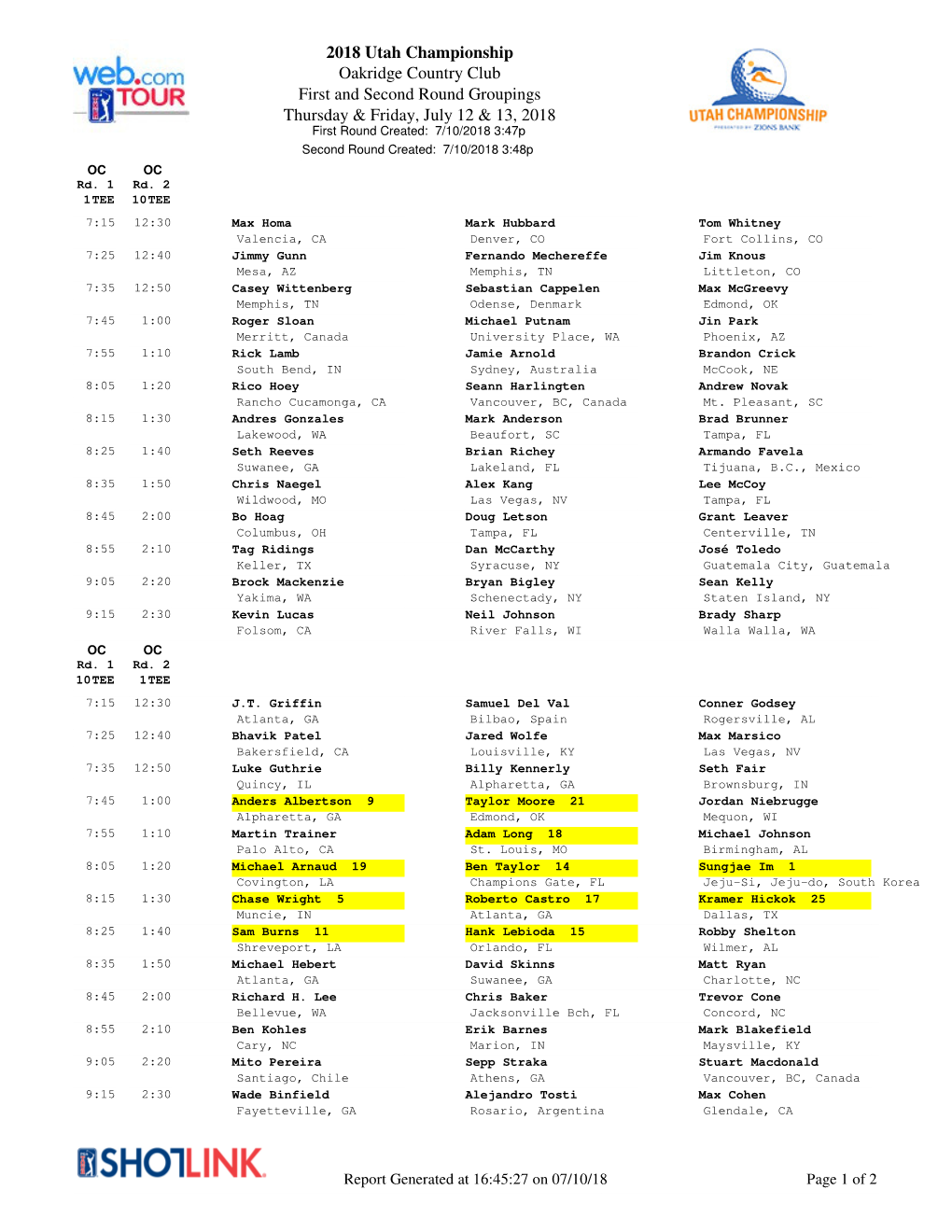 2018 Utah Championship Oakridge Country Club First and Second