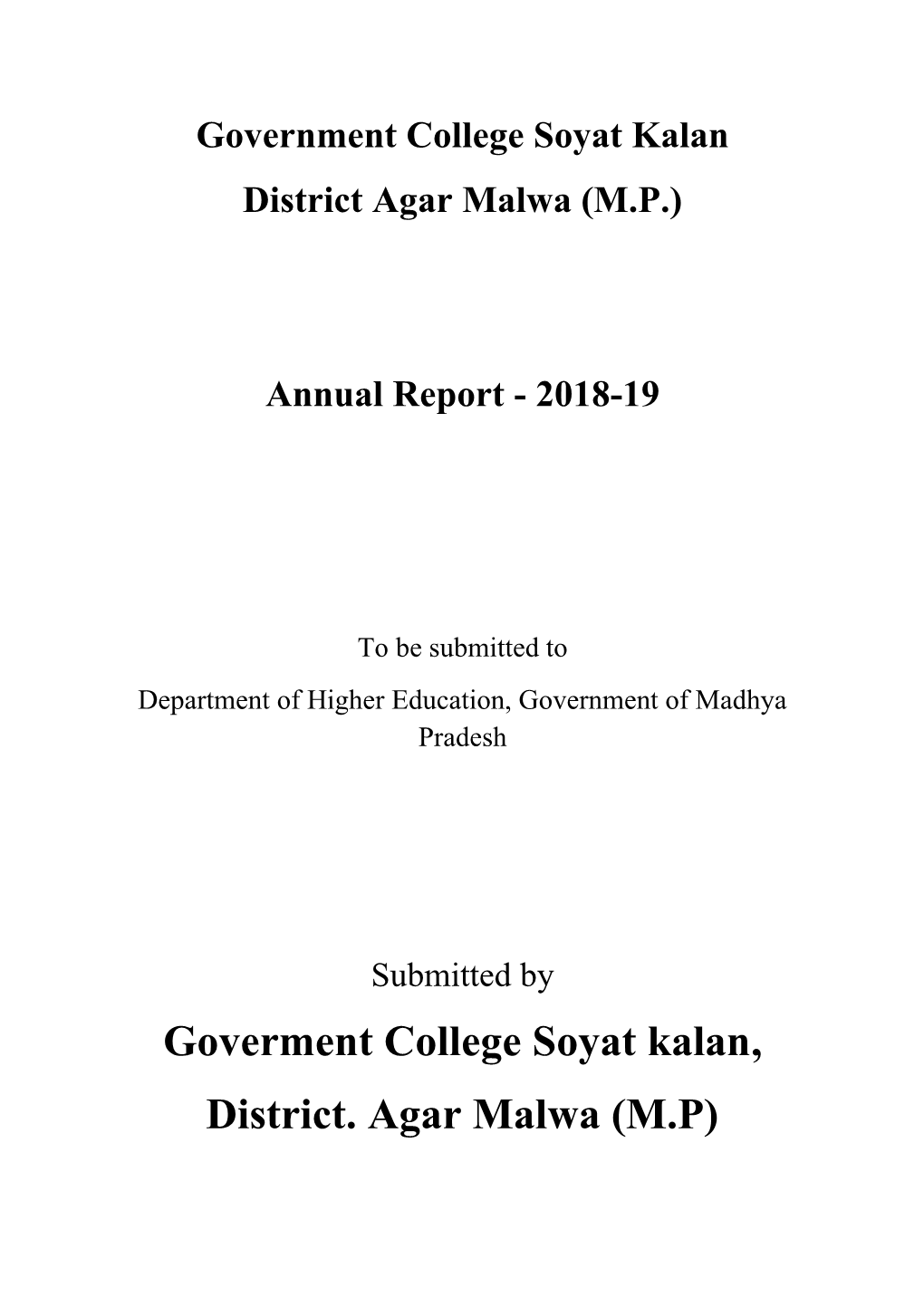 Government College Soyat Kalan District Agar Malwa (MP) Annual Report