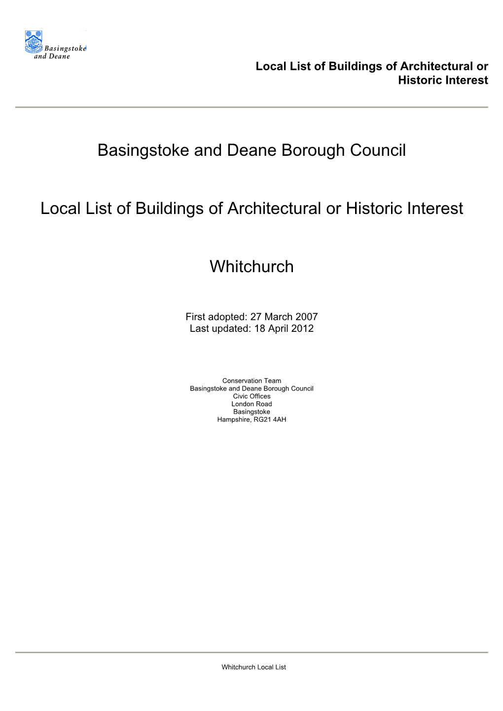 Whitchurch Local List.Pdf(PDF)
