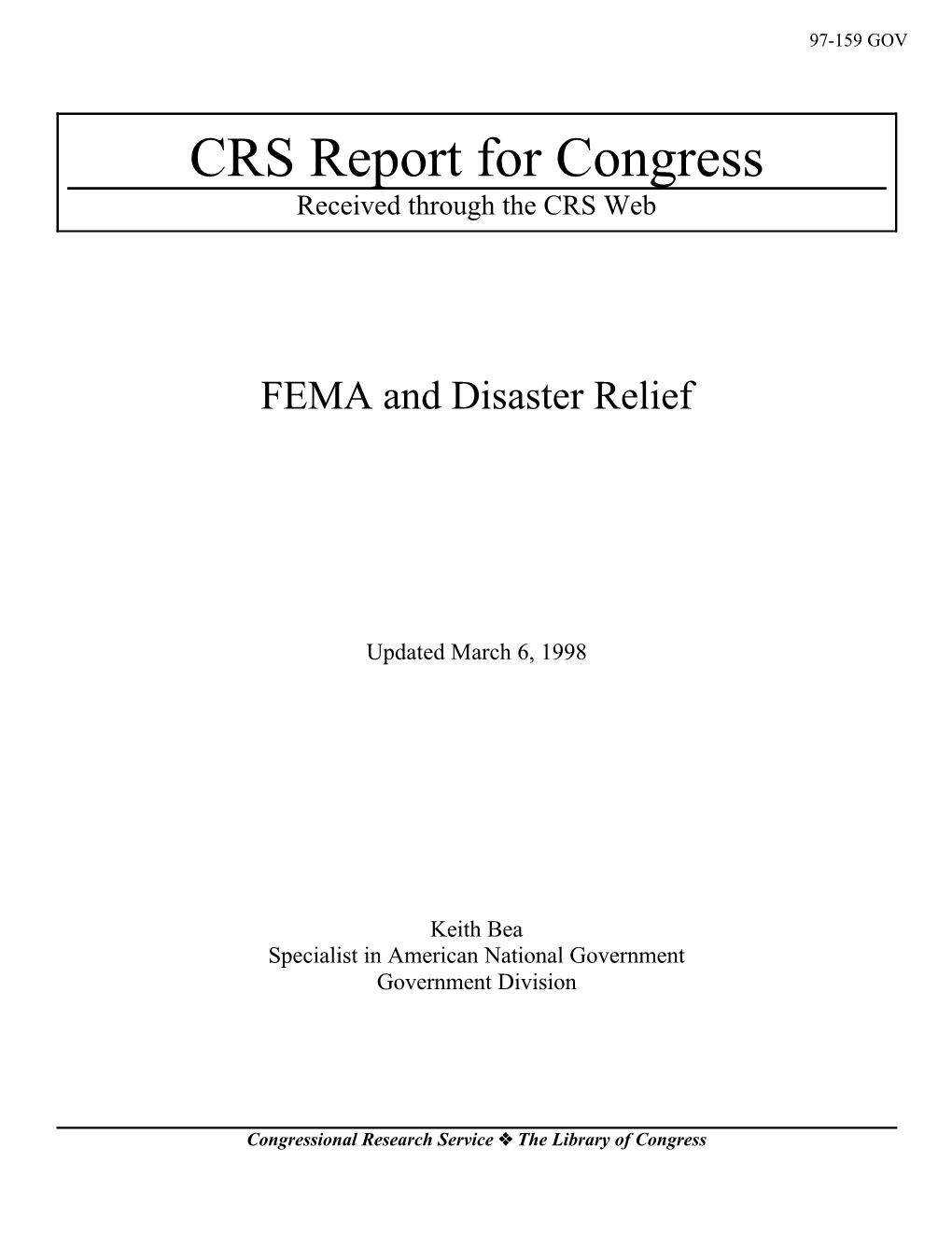 FEMA and Disaster Relief