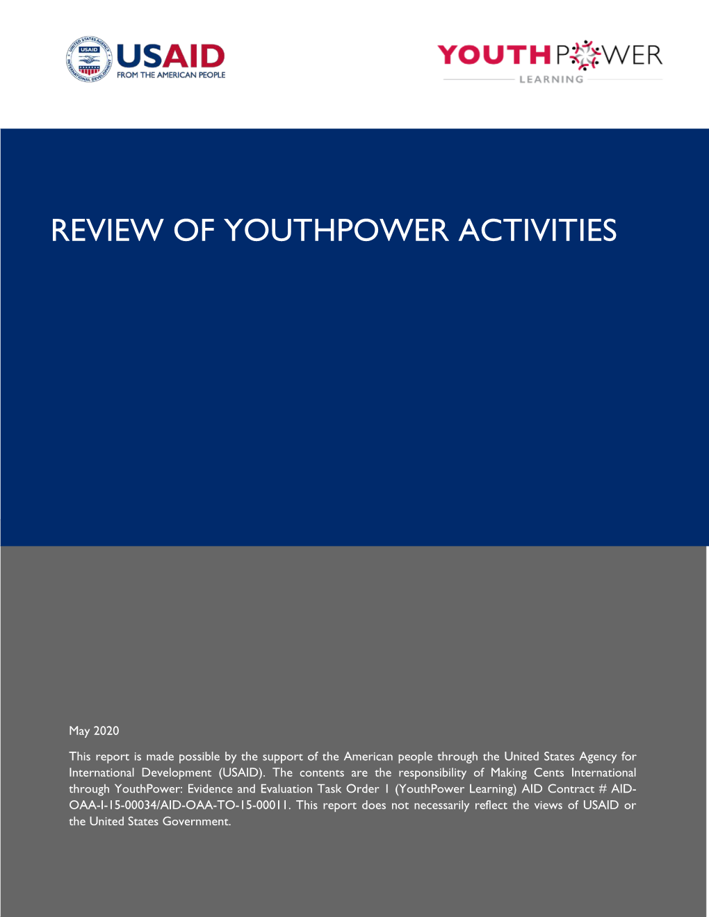 A Review of USAID Youthpower Activities a REVIEW of YOUTHPOWER ACTIVITIES