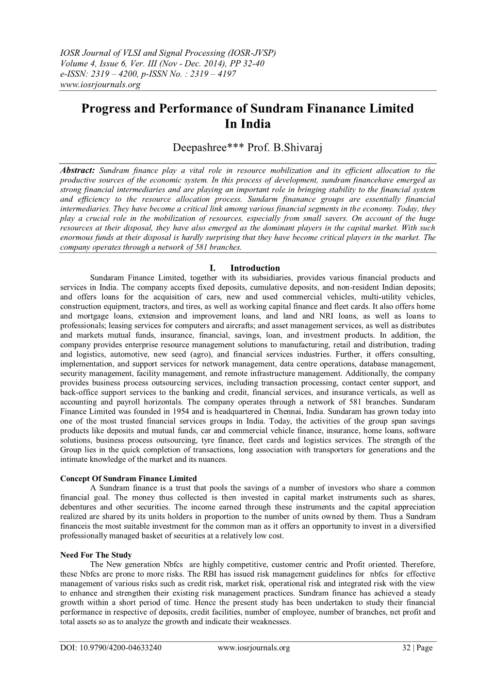 Progress and Performance of Sundram Finanance Limited in India